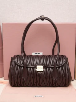 MIU MIU Shoulder Bags Calf Leather (Brown-Gold) 28X15X11CM H00202608091594