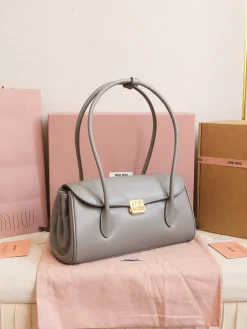 Alternative view of MIU MIU Shoulder Bags Calf Leather (Gray-Gold) 28X15X11CM G50202608091590