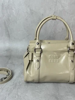 MIU MIU Shoulder Bags Calfskin Leather (Beige-Silver) 28X15X22CM H30202608091338