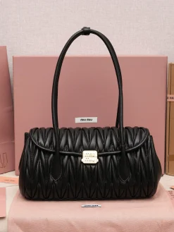 MIU MIU Shoulder Bags Calfskin Leather (Black-Gold) 28X15X11CM H00202608091592