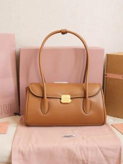 MIU MIU Shoulder Bags Calfskin Leather (Brown-Gold) 28X15X11CM G50202608091589