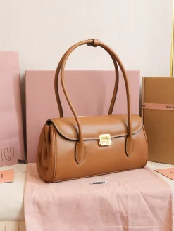 Alternative view of MIU MIU Shoulder Bags Calfskin Leather (Brown-Gold) 28X15X11CM G50202608091589