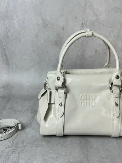 MIU MIU Shoulder Bags Calfskin Leather (White-Silver) 28X15X22CM H30202608091340