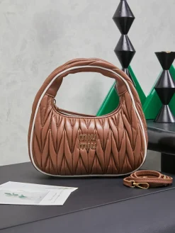 MIU MIU Shoulder Bags Lamb Leather (Brown-White) 20X23X6CM F50202608090332