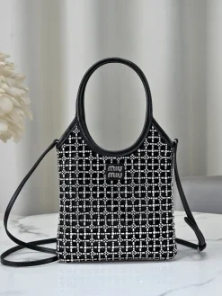 MIU MIU Shoulder Bags Rhinestone (Black-Silver) 20X24CM E80202608091427