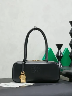 MIU MIU Top Handle Bags Calfskin Leather (Black-Gold) 28X12X8CM G30202608090981