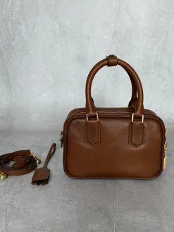 Alternative view of MIU MIU Top Handle Bags Calfskin Leather (Brown-Gold) 19X13X6CM F80202608090194