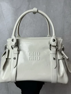 MIU MIU Top Handle Bags Calfskin Leather (White) 28X15X22CM H30202608091339
