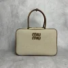 MIU MIU Top Handle Bags Canvas Calfskin (Beige-Brown) 34X23X12CM F80202608091357