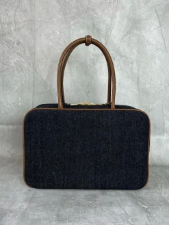 Alternative view of MIU MIU Top Handle Bags Denim Leather (Black-Brown) 34X20X10CM F80202608091358