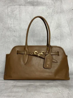 MIU MIU Top Handle Bags Lamb Leather (Brown-Gold) 39X24X13CM H50202608090894