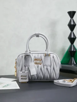MIU MIU Top Handle Bags Lamb Leather (Grey-Gold) 19X13X6CM G80202608090947