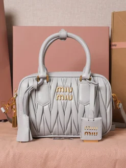 MIU MIU Top Handle Bags Lamb Leather (Grey-Gold) 19X13X6CM G80202608091455
