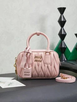 MIU MIU Top Handle Bags Lamb Leather (Pink-Gold) 19X13X6CM G80202608090951