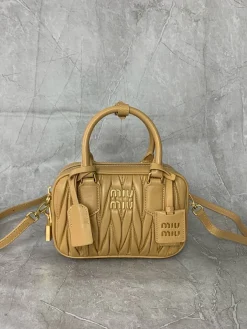 MIU MIU Top Handle Bags Lamb Leather (Tan-Gold) 19X13X6CM G80202608090717