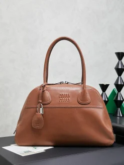 MIU MIU Top Handle Bags Lambskin Leather (Brown) 40X24X13CM I00202608090599
