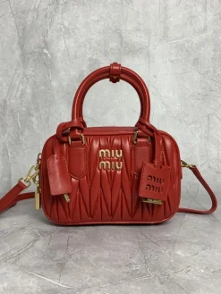 MIU MIU Top Handle Bags Lambskin (Red-Gold) 19X13X6CM G80202608090713