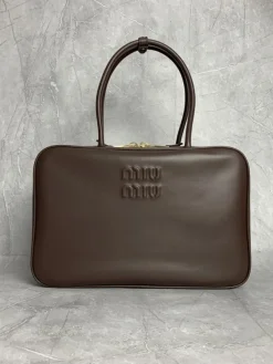 MIU MIU Top Handle Bags Leather (Brown-Gold) 34X10X23 CM G80202608091364