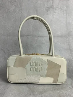 MIU MIU Top Handle Bags Leather Canvas (Cream-Beige) 28X12X9CM G80202608091041