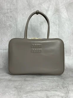 MIU MIU Top Handle Bags Leather (Gray-Gold) 34X10X23 CM G80202608091362
