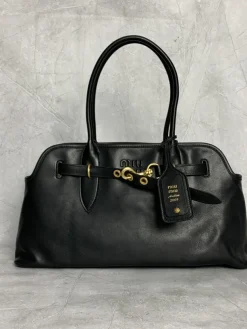 MIU MIU Top Handle Bags Nappa Lambskin (Black-Gold) 39X24X13CM H50202608090893