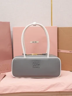 MIU MIU Top Handle Bags Soft Calfskin (Gray-White) 28X12X9CM G00202608090994