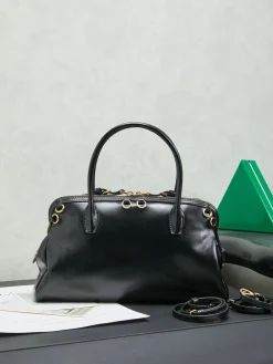 Alternative view of MIU MIU Top Handle Bags Waxed Leather (Black-Gold) 30X8X19CM G30202608091214
