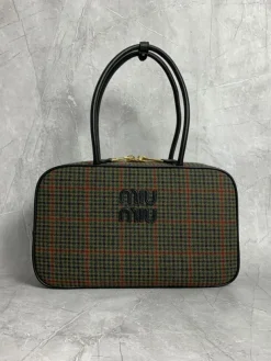 MIU MIU Top Handle Bags Wool Calfskin (Green-Black) 34X23X12CM G00202608091352