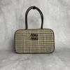 MIU MIU Top Handle Bags Wool and Calfskin (Brown-Beige) 34X23X12CM G00202608091351