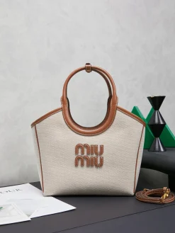 MIU MIU Totes Bags Calf Leather (Beige-Brown) 22X14X11CM E60202608091022