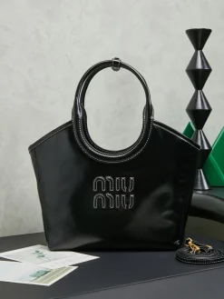 MIU MIU Totes Bags Calf Leather (Black) 22X14X11CM F50202608090826