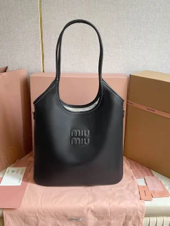 MIU MIU Totes Bags Calf Leather (Black-White) 35X40CM F50202608091244