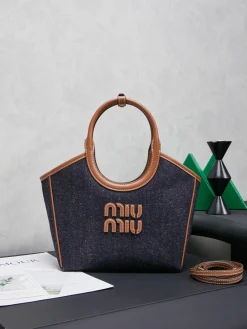 MIU MIU Totes Bags Calf Leather (Blue-Brown) 22X14X11CM E60202608091023