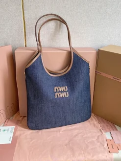 MIU MIU Totes Bags Calf Leather (Blue-Brown) 35X40CM E50202608091251
