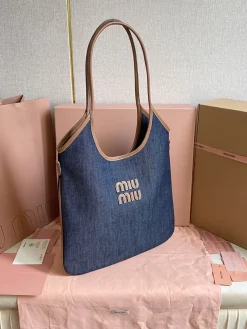 Alternative view of MIU MIU Totes Bags Calf Leather (Blue-Brown) 35X40CM E50202608091251