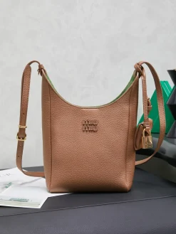 MIU MIU Totes Bags Calf Leather (Brown-Gold) 18X10X7CM F30202608091076