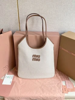 MIU MIU Totes Bags Calf Leather (Cream-Brown) 35X40CM E50202608091250