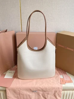 Alternative view of MIU MIU Totes Bags Calf Leather (Cream-Brown) 35X40CM E50202608091250