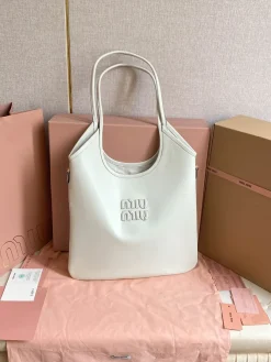 MIU MIU Totes Bags Calf Leather (White) 35X40CM F50202608091245