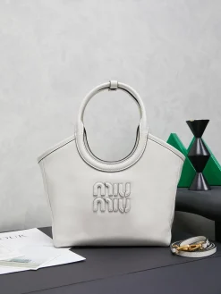 MIU MIU Totes Bags Calf Leather (White-Gold) 22X14X11CM F50202608091020
