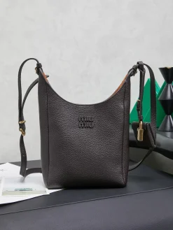 MIU MIU Totes Bags Calfskin Leather (Brown-Gold) 18X10X7CM F30202608091077