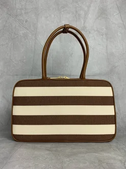 Alternative view of MIU MIU Totes Bags Canvas Leather (Brown-White) 20X34X10CM G00202608091374