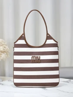 MIU MIU Totes Bags Canvas Leather (Brown-White) 35X40CM E50202608091254