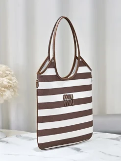 Alternative view of MIU MIU Totes Bags Canvas Leather (Brown-White) 35X40CM E50202608091254