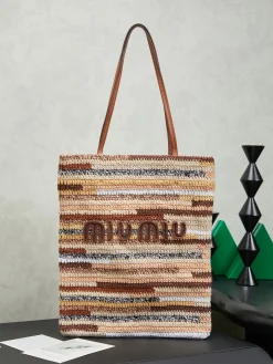 MIU MIU Totes Bags Cotton (Brown-Beige) 30X38CM G50202608090760
