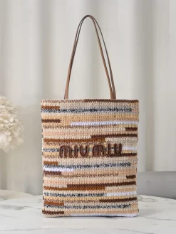 MIU MIU Totes Bags Cotton (Brown-Beige) 30X38CM G50202608091187