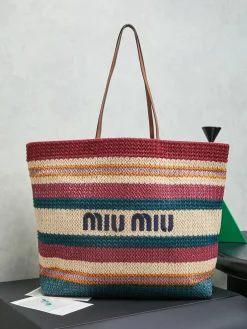 MIU MIU Totes Bags Cotton Lining (Beige-Burgundy-Teal-Navy) 40X34X16CM E50202608090394