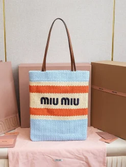 MIU MIU Totes Bags Cotton Lining (Blue-Orange-Cream-Black) 30X38CM E00202608091185
