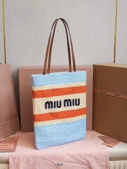 Alternative view of MIU MIU Totes Bags Cotton Lining (Blue-Orange-Cream-Black) 30X38CM E00202608091185