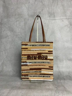 MIU MIU Totes Bags Cotton Lining (Brown-Beige) 30X38CM G50202608090969